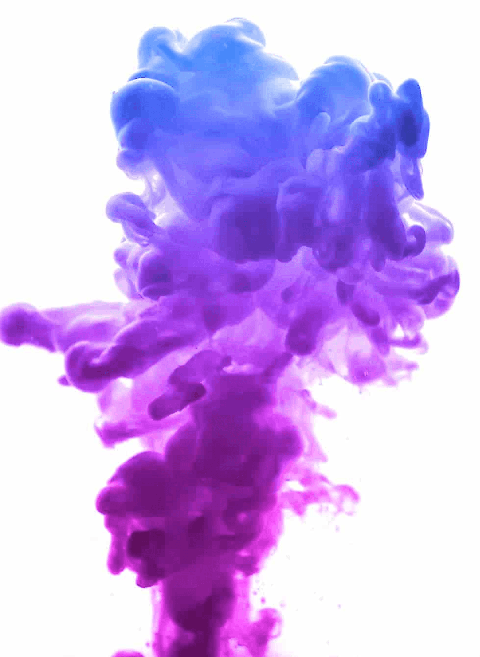 A vibrant purple smoke plume against a white background