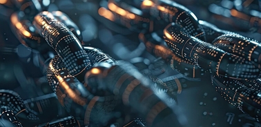 An abstract representation of chains with glowing digital patterns.