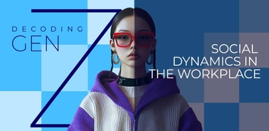 A stylish individual wearing glasses and modern attire, embodying the theme of Generation Z in a workplace context.
