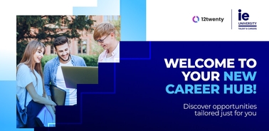 A group of young people engaging with a laptop, promoting a new career hub.