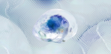 An abstract representation of a translucent blob with blue and green hues against a textured background.