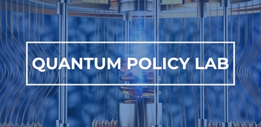 A futuristic laboratory focused on quantum policy research featuring advanced technology.
