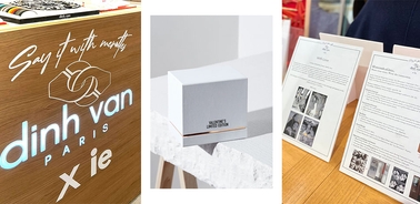 Three images displaying various types of printed and advertising materials.