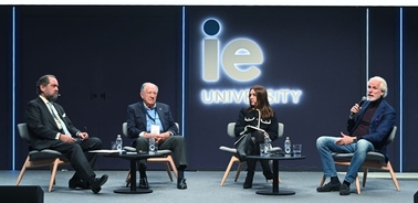 A panel discussion featuring several speakers at IE University.