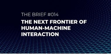 A graphic design showcasing the title of a brief on human-machine interaction.