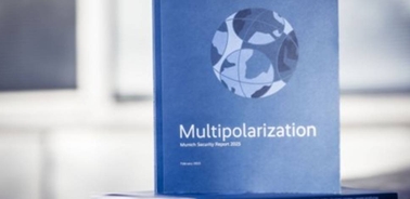 The image shows a blue cover of a report titled 'Multipolarization' with a graphic element resembling a globe.