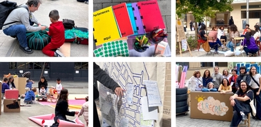 A community event with families engaging in various creative activities outdoors.