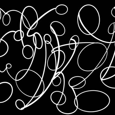 Abstract composition of white curvilinear lines on a black background.