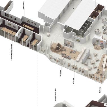 3D architectural floor plan of a modern house showing different rooms and interior layout.