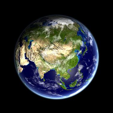 A view of Earth from space showing Asia and Australia prominently.