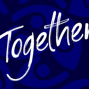 A vibrant graphic featuring the word 'Together' in a bold, artistic font.