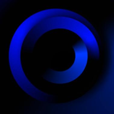 A circular abstract design featuring shades of blue on a dark background.