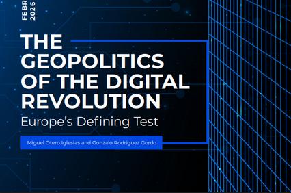 The image showcases a cover for a report on the geopolitics of the digital revolution in Europe.