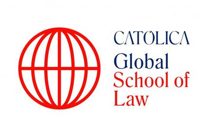 Logo of Catolica Global School of Law featuring a red globe and text in red and blue.