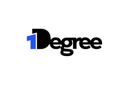 A stylized logo featuring the text '1Degree' with a prominent blue numeral.