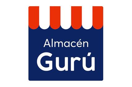 A logo featuring a blue background with red and white striped awning and the text 'Almacén Gurú'.