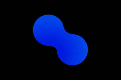 A bright blue abstract shape on a black background.