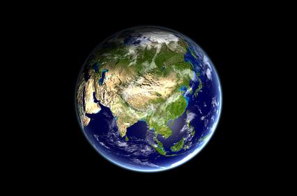 A view of Earth from space showing Asia and Australia prominently.