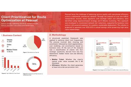 The image presents an analytical framework for optimizing route efficiency while balancing service quality at Pascual.
