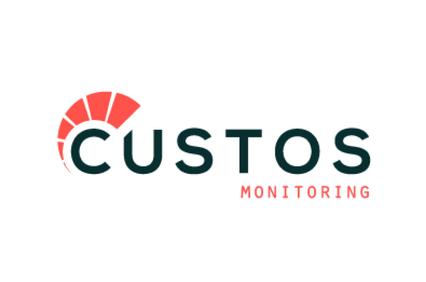 Logo of Custos Monitoring featuring a stylized red fan icon next to the company name in black and red.
