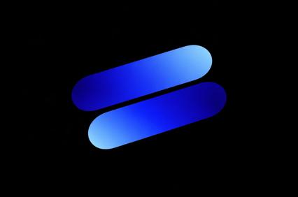 A graphic design featuring two blue oval shapes on a black background.