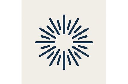 The image features a stylized sunburst design with radiating lines.