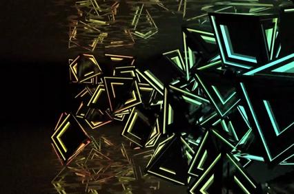 A collection of glowing geometric shapes creates a striking visual effect.