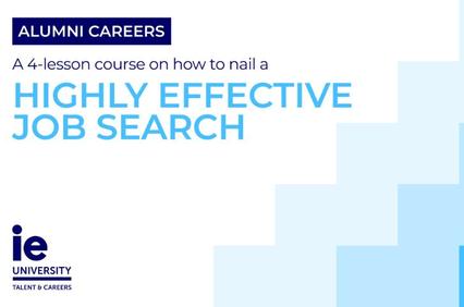 This image promotes a course on effective job searching offered by IE University.