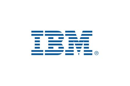 The image displays the IBM logo in blue with the letters 'IBM' striped horizontally.