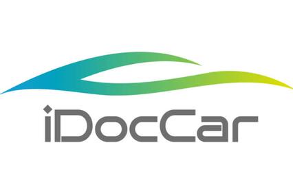 Logo of iDocCar featuring a stylized wave design in green, blue, and yellow colors.