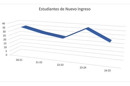 A line graph showing the number of new students from the academic years 20-21 to 24-25.
