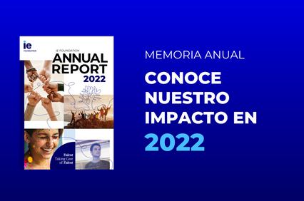 This image features the cover of an annual report highlighting impact in 2022.