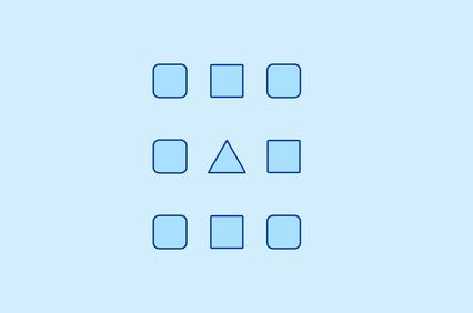 A simple illustration of different geometric shapes arranged on a blue background.