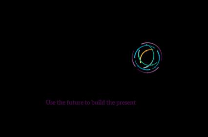 A minimalist image featuring a neon light styled circular design on a black background with the phrase 'Use the future to build the present' written in white.
