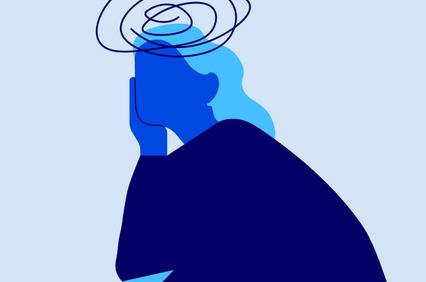 A stylized illustration of a person deep in thought, with swirling lines above their head.
