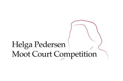 A logo design for the Helga Pedersen Moot Court Competition featuring a stylized silhouette.