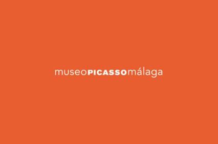 This image features the logo of the Picasso Museum in Malaga on an orange background.