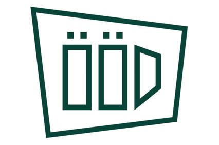 A stylized logo featuring geometric shapes and a modern design.