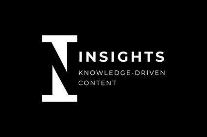 A black and white logo for 'Insights' featuring stylized letters and the tagline 'Knowledge-Driven Content'.