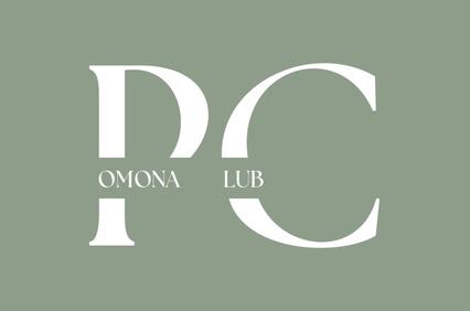 Logo featuring the letters 'P C' with the words 'OMONA LUB' in a stylized font on a solid green background.