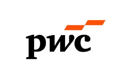 A logo featuring the letters 'pwc' in black with an orange accent.