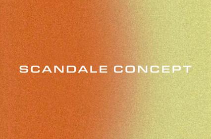 A gradient orange and green background with the text 'SCANDALE CONCEPT' overlaid in white.