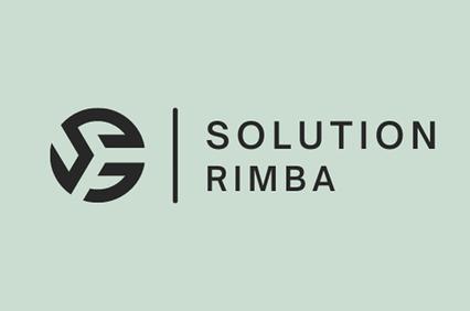 A modern logo design featuring a circular icon and the text 'SOLUTION RIMBA'.