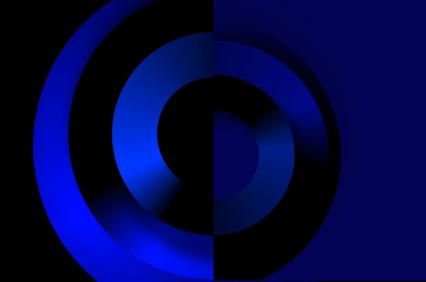 A modern abstract design featuring blue concentric circles with varying shades.