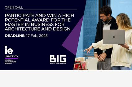 A promotional image for an open call to participate in a master program for architecture and design.