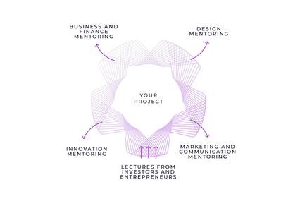 A diagram illustrating various mentoring aspects surrounding a central project.