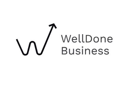 The logo of WellDone Business features a stylized 'W' and an upward arrow.
