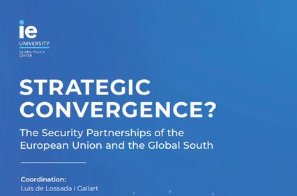This image is a cover of a report discussing strategic convergence regarding security partnerships between the European Union and the Global South.