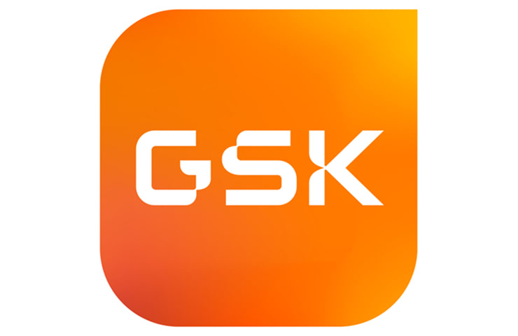 The image features a modern logo of GSK.
