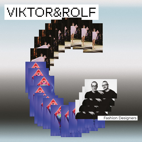 A creative composition featuring Viktor & Rolf, showcasing their work as fashion designers.